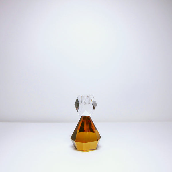 Amber cut glass candle holder