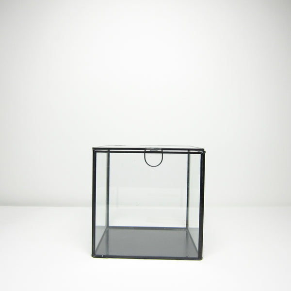 Black metal glass cube