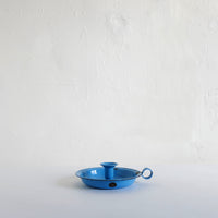 Blue enamel candle holder