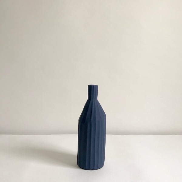 Midnight ribbed ceramic vase