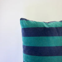 Blue + green velvet cushion