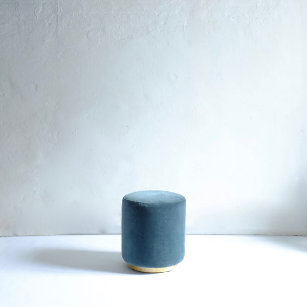 Blue velvet stool with brass base