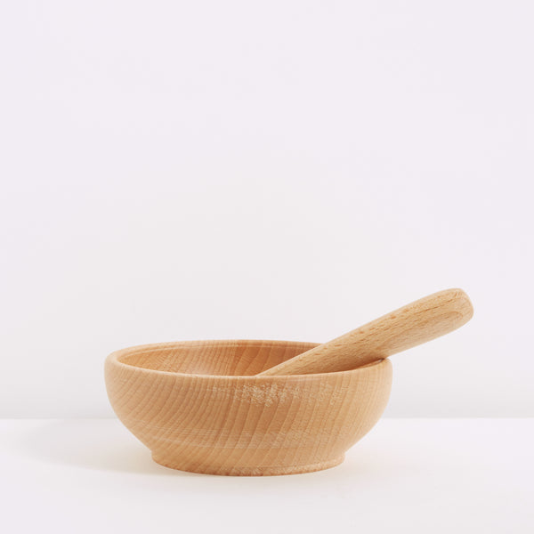 Curved wood mortar + pestle