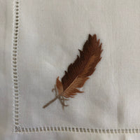Embroidered leaf white cotton napkins