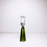 Green cut glass candle holder