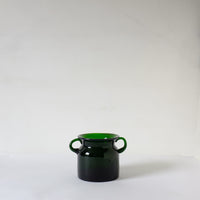 Emerald glass handled vase