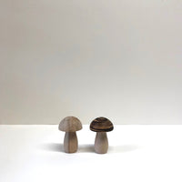 Pair of hard carved wood mushrooms