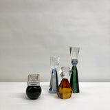 Green cut glass candle holder