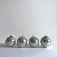Heavy silver glass baubles: set of 4