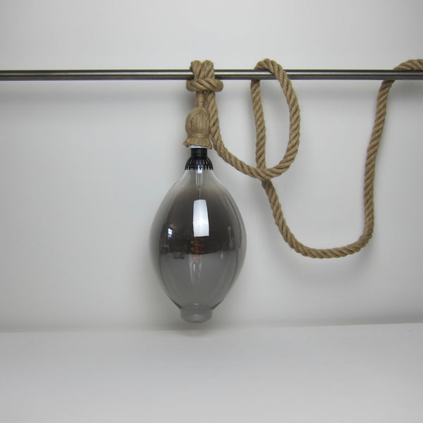 Rope pendant + large smoked glass bulb