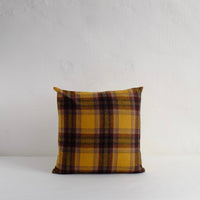 Mustard wool tartan cushion