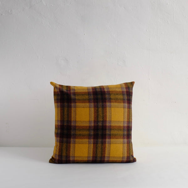 Mustard wool tartan cushion