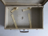 Navy suitcase with wood detail
