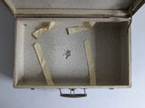 Navy suitcase with wood detail