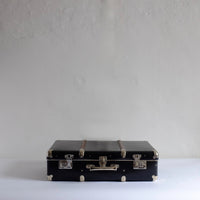 Navy suitcase with wood detail