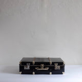 Navy suitcase with wood detail