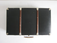 Navy suitcase with wood detail