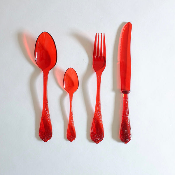 Red plastic cutlery set