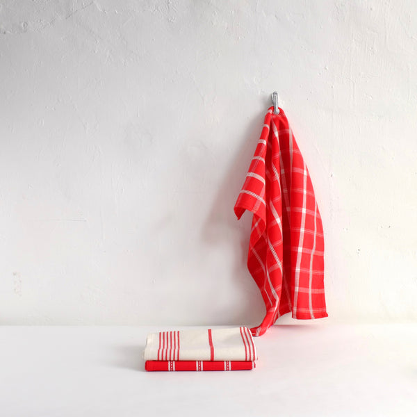 Red + white set of tea towels