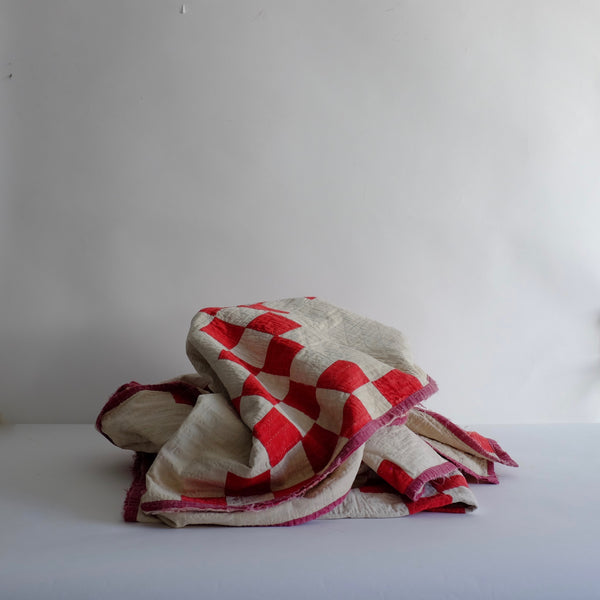 Vintage red + white chequered Irish quilt