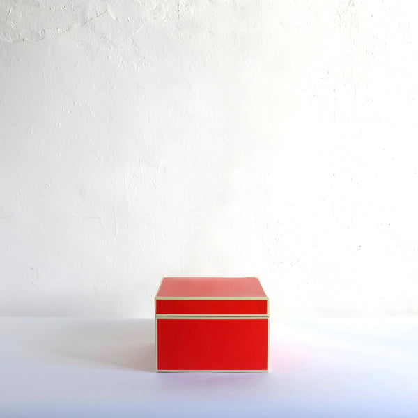 Red box with white trim