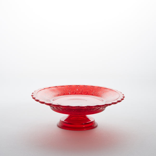 Red cut glass cake stand
